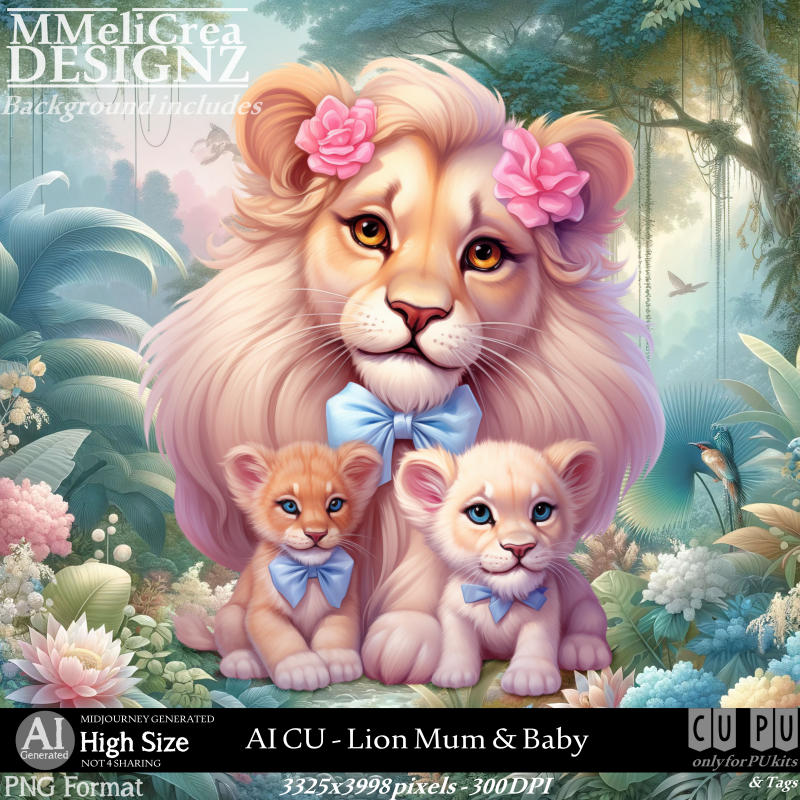 AI - CU Lion Mum & Baby (CU4PU/PNG) - Click Image to Close